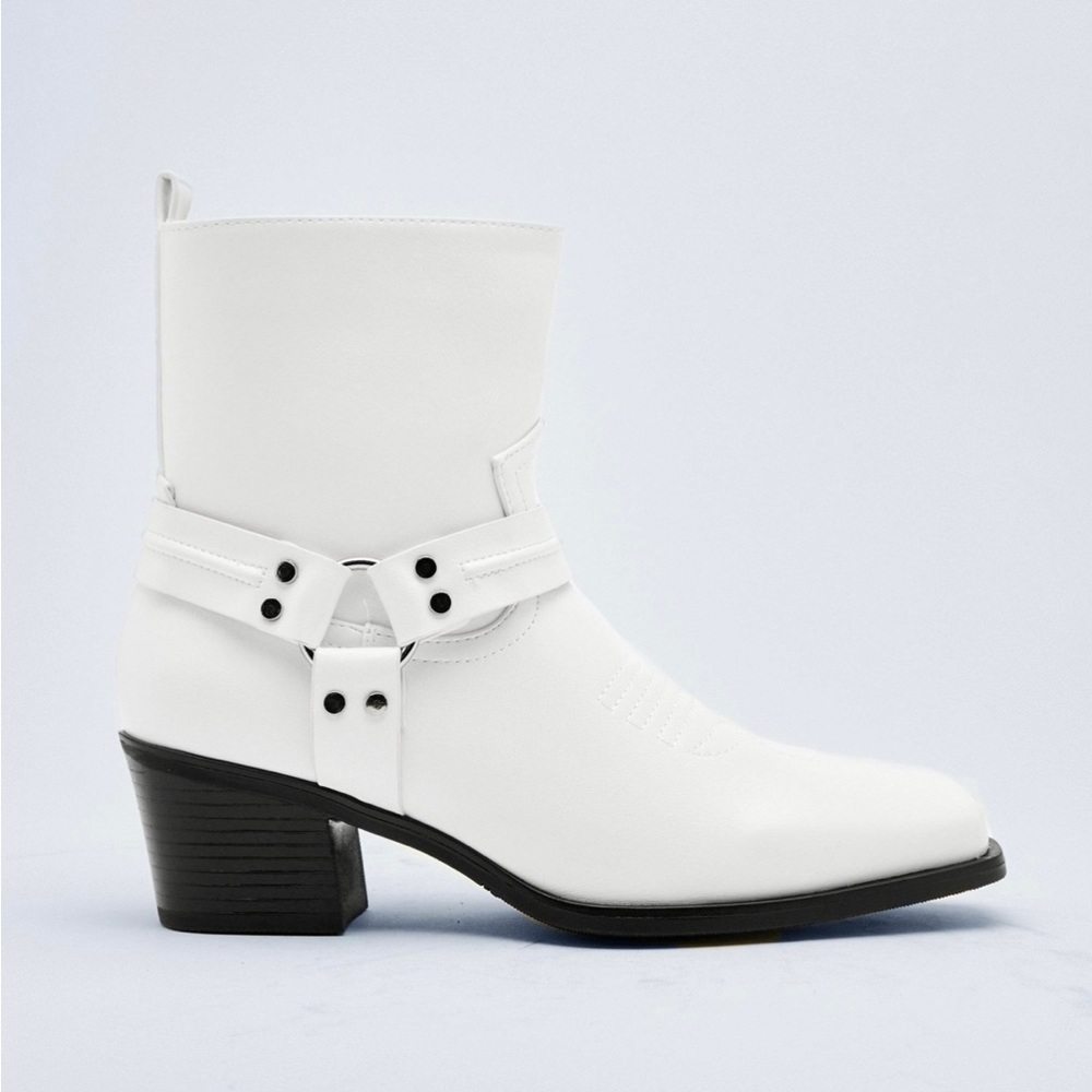 White Faux Leather Cowboy Boots